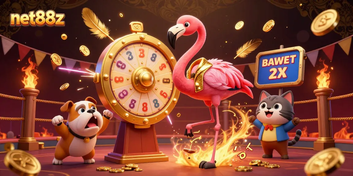 Experience the excitement of net88z with a thrilling casino illustration featuring a game show host and prizes.