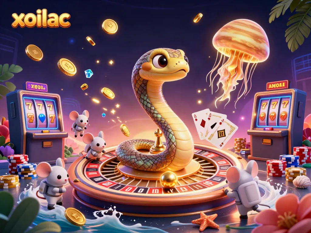 Engage with the xoilac casino adventure featuring a Saturn snake and playful astronaut mice.