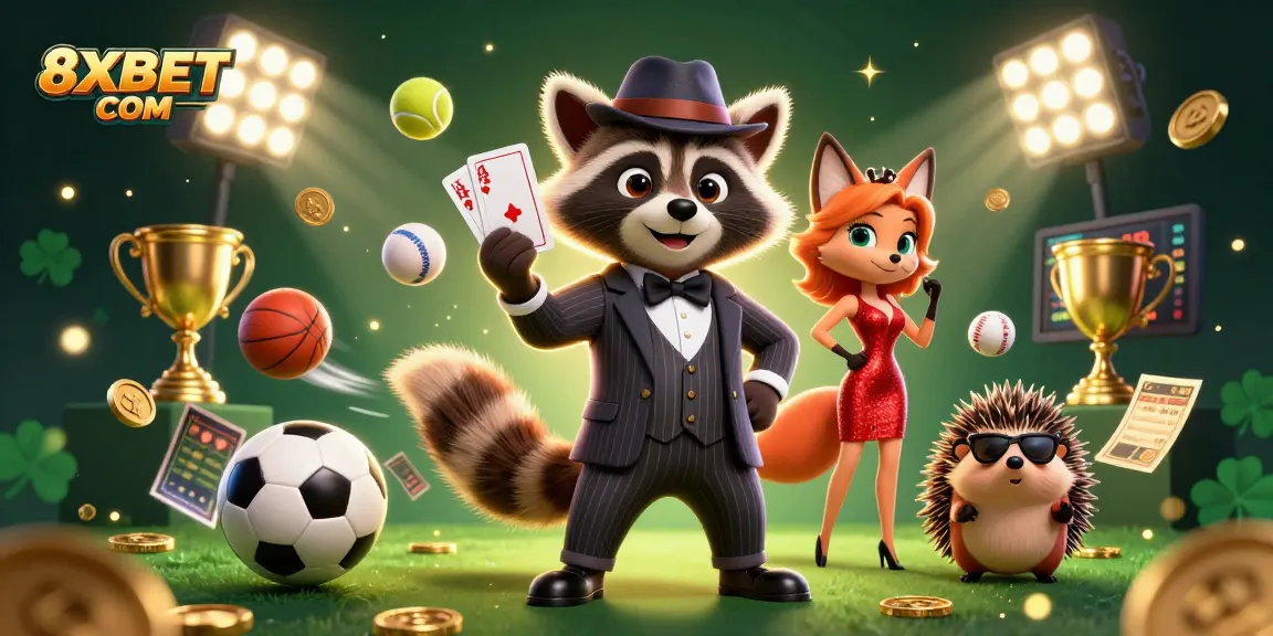 Experience thrilling gaming with 8XBET COM featuring charming characters in a dynamic casino scene.