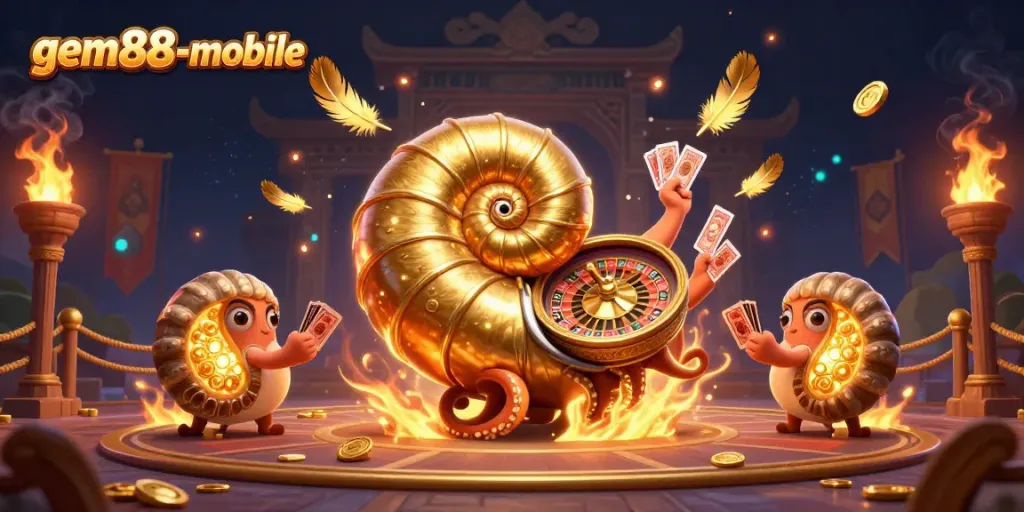Engage with thrilling games at gem88-mobile, featuring a vibrant 3D casino scene.