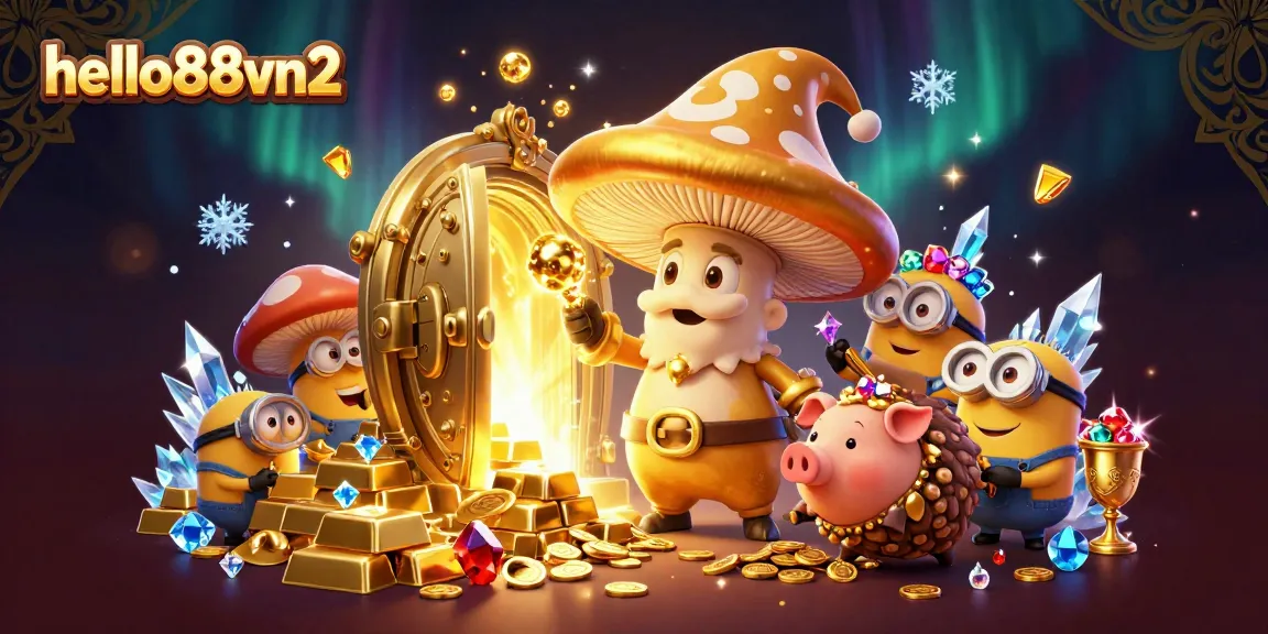 Engage with thrilling magic and treasures at hello88vn2 in this enchanting casino-themed illustration.