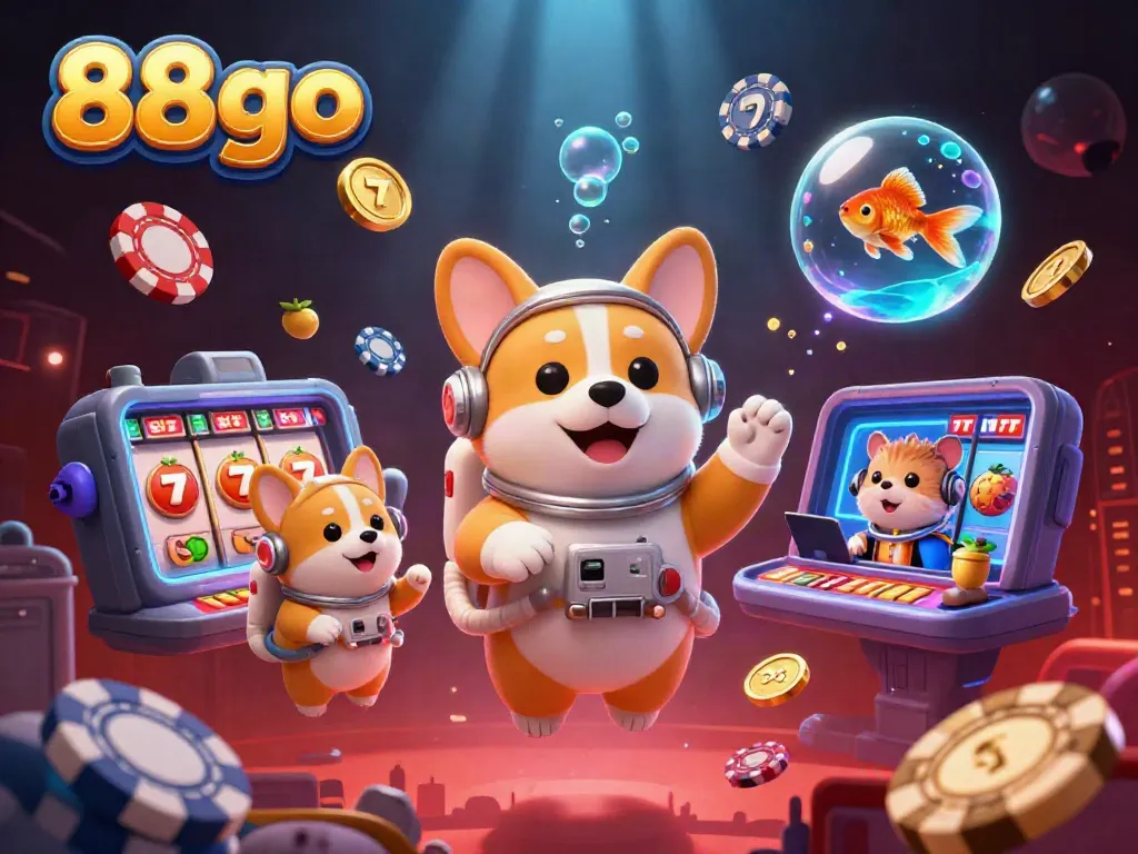 Experience exciting gaming with 88go in a vibrant, floating casino scene.