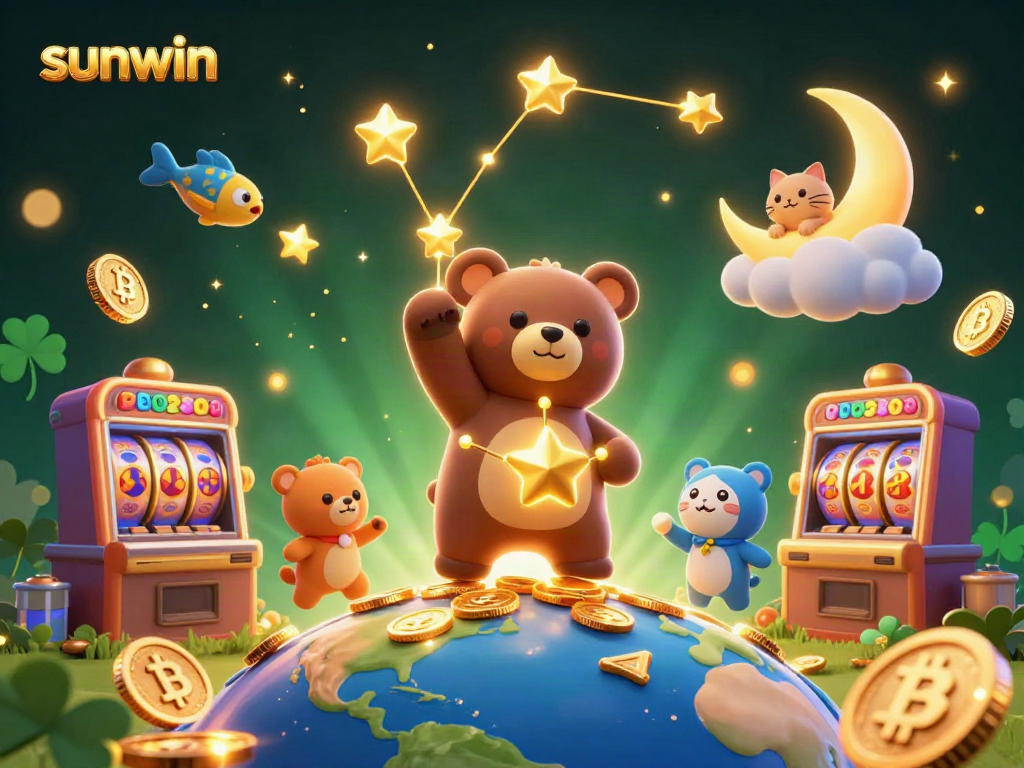 Play and win with Sunwin's engaging slots and thrilling 3D characters in a vibrant casino scene