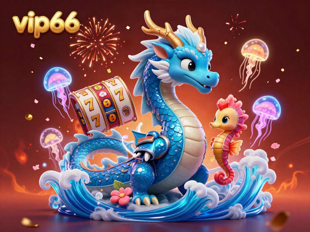Engage with the vibrant atmosphere of the vip66 online casino, featuring a captivating 3D dragon and exciting slot game elements.
