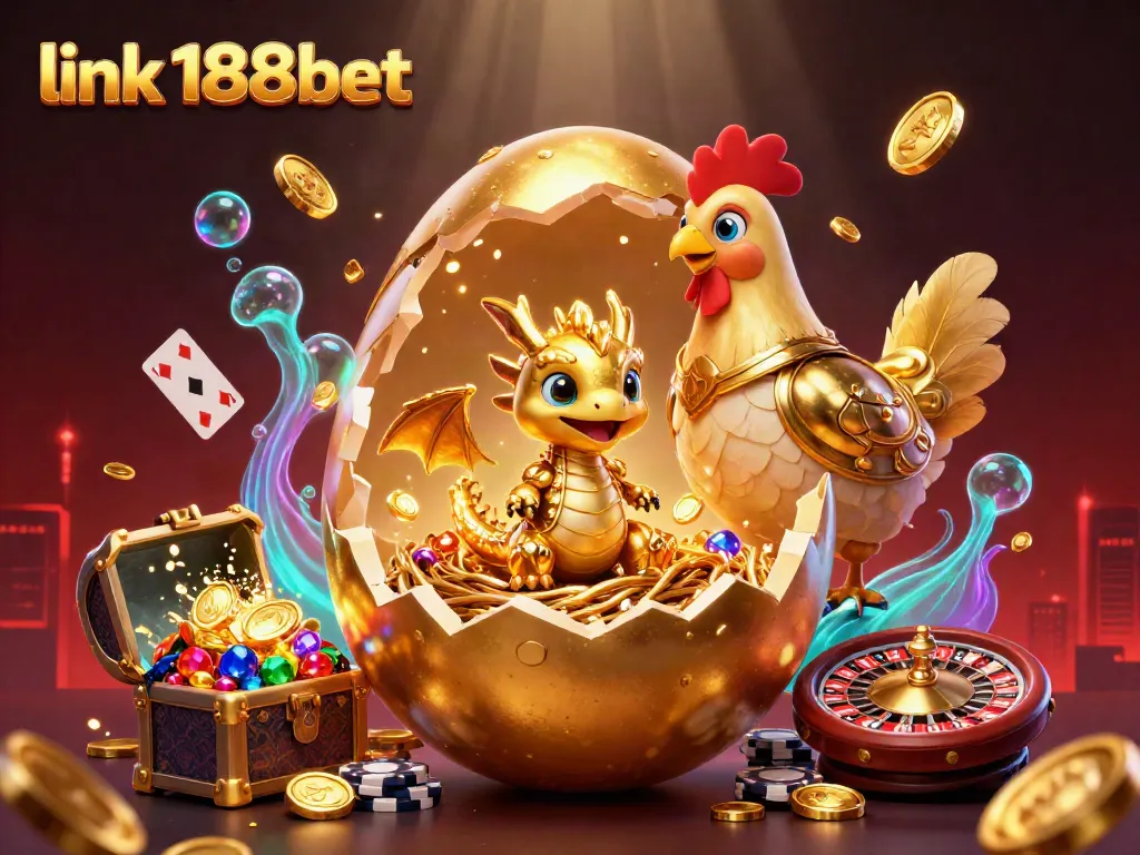 Experience the thrill at link 188bet with a golden dragon and poker chips in this vibrant casino scene.
