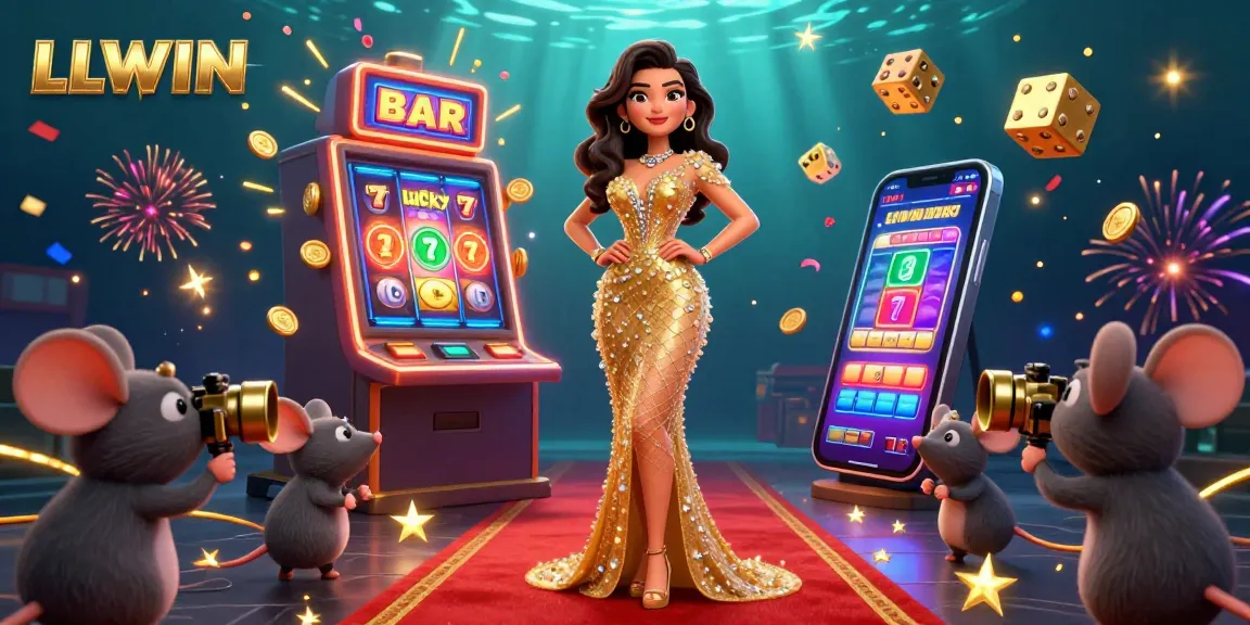 Celebrate big wins at LLWIN with a dazzling 3D casino scene featuring golden jackpots and vibrant game elements.
