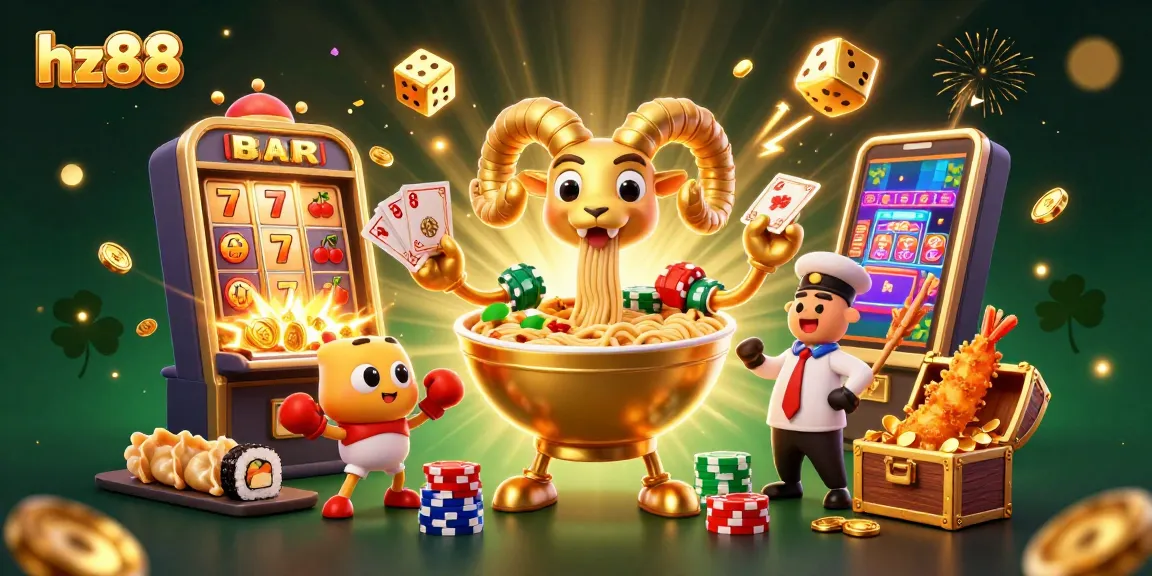 Experience the vibrant and thrilling atmosphere of hz88 with dynamic characters and casino elements in this 3D illustration.