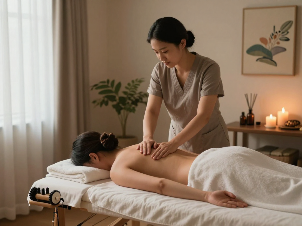 Relaxing 의정부출장마사지 therapy session with calming ambiance and soothing atmosphere.