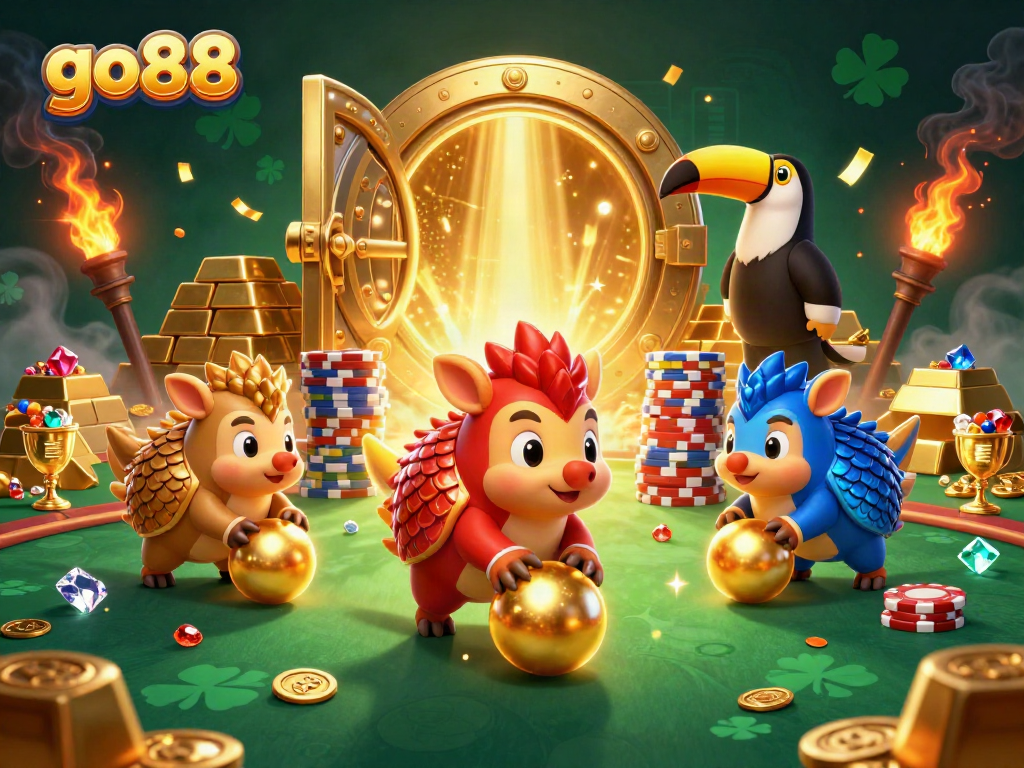 Experience thrilling gameplay at go88 with enemy pangolins in an exciting casino scene.