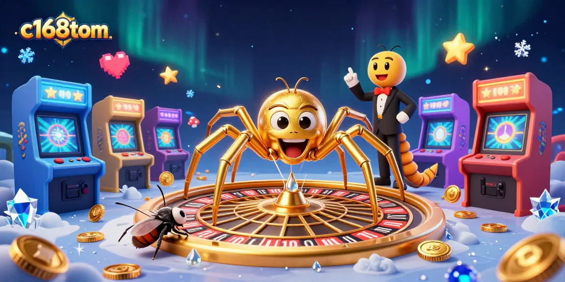 Place bets with c168tom at an animated roulette wheel spun by a golden spider and centipede croupier.
