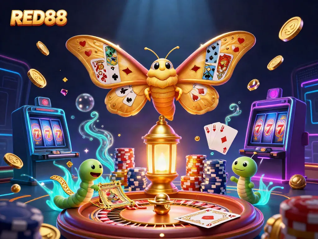 Spin to win big with RED88, showcasing vibrant casino elements and golden treasures.