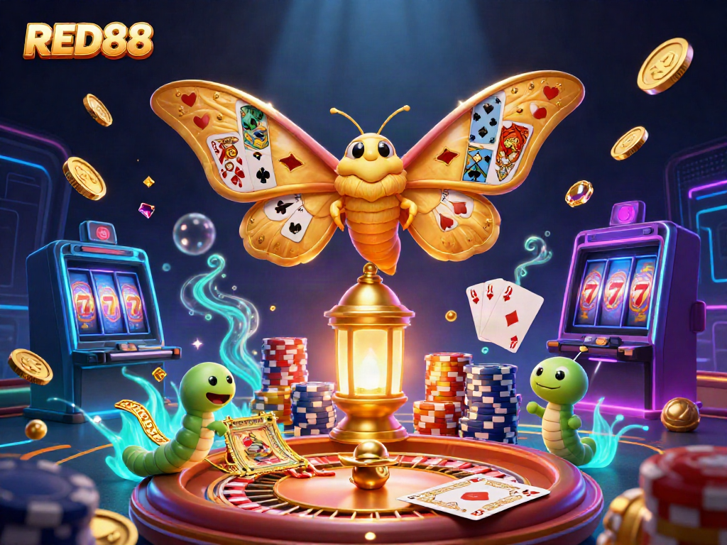Spin to win big with RED88, showcasing vibrant casino elements and golden treasures.