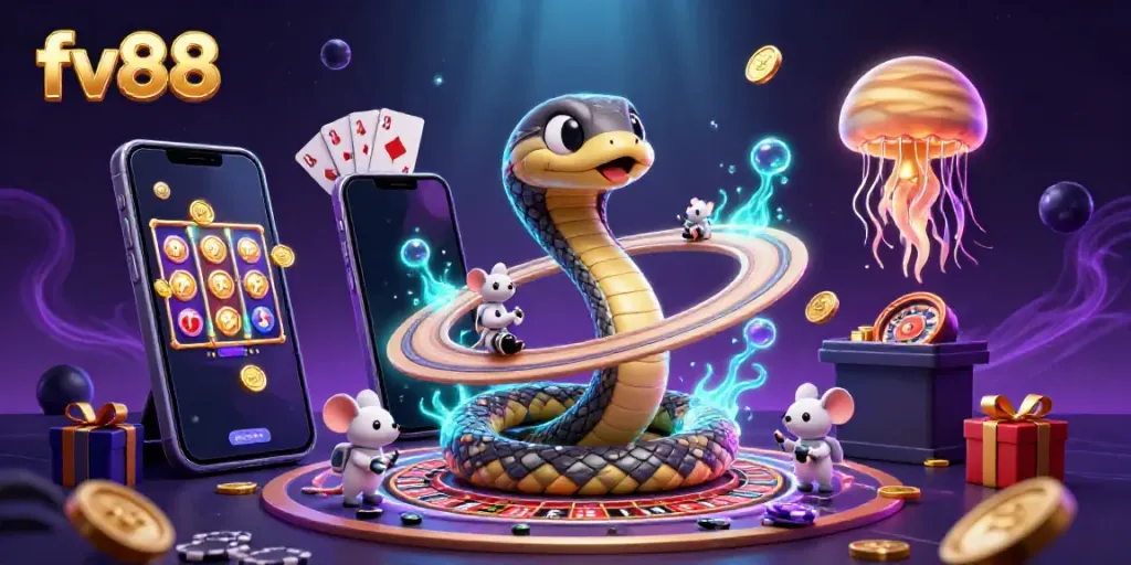 Participate in thrilling betting activities at fv88 with a lively cosmic-themed casino scene.