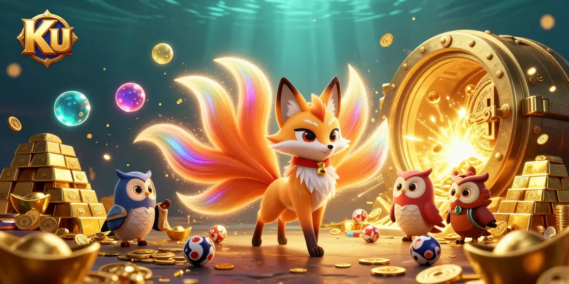 Engage in thrilling gambling experiences with Ku's vibrant nine-tailed fox spirit game illustration.