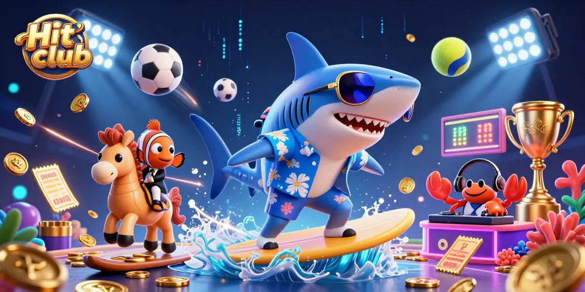 Engage with Hit club's thrilling games featuring vibrant characters surfing on coins for a fun experience.