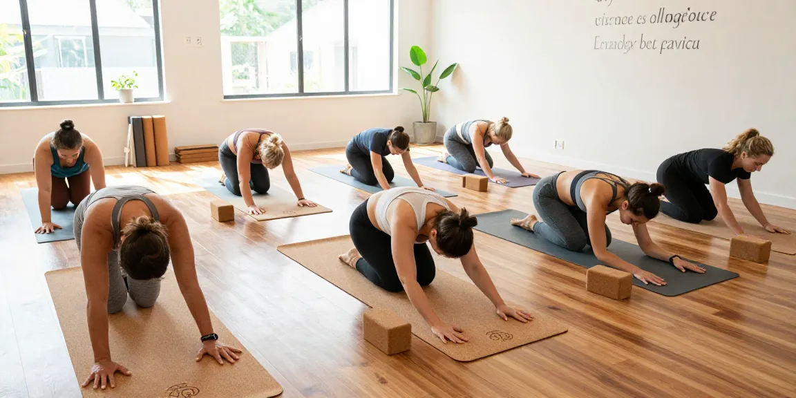 The personalized cork yoga mats with Wunschgravur are showcased in a yoga class, emphasizing stability and natural materials.