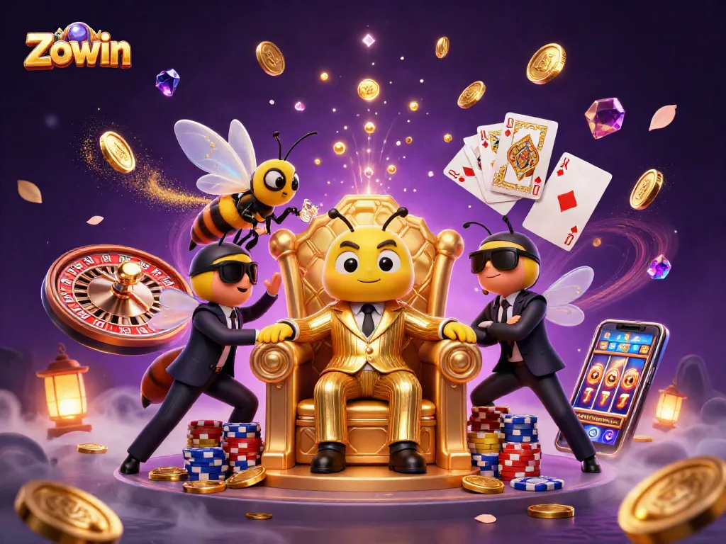 Engage in thrilling gameplay with Zowin as vibrant casino elements surround a bumblebee mob boss.