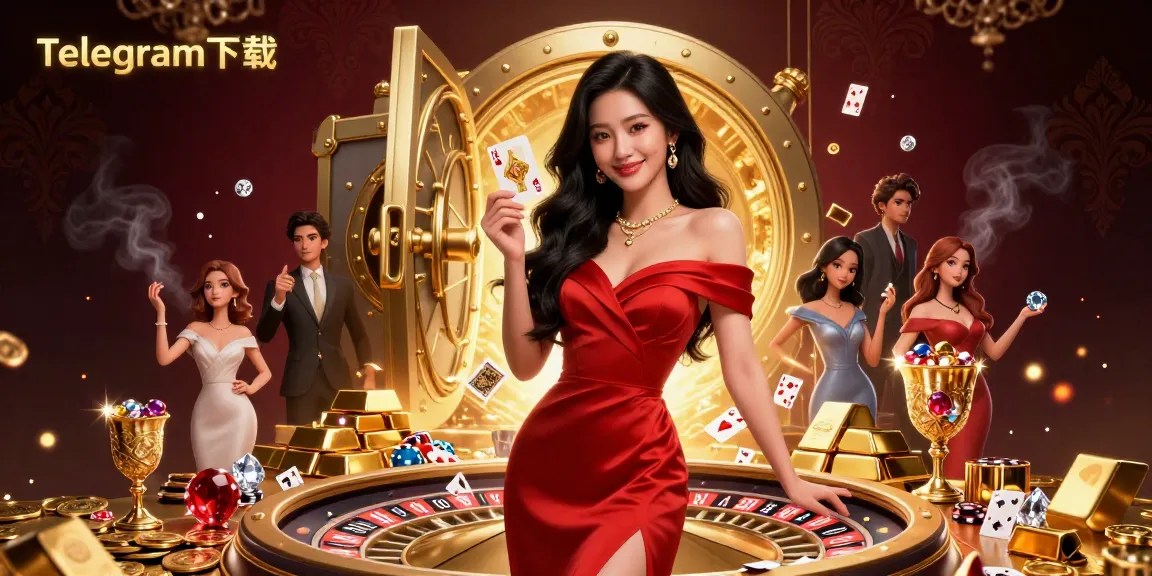 在这个充满活力的赌场场景中，与Telegram下载互动作为你的获胜策略，画面中有一位美丽的亚洲女性在轮盘旁。