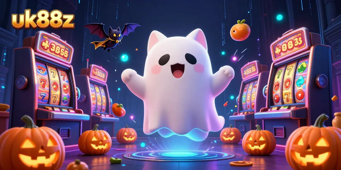 uk88z spins through a haunted casino mansion with glowing slot machines and mystic characters