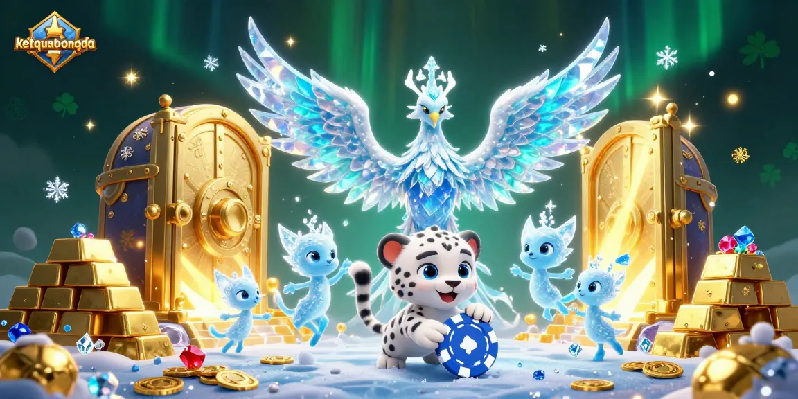Play ketquabongda live with a magical scene featuring a stunning ice phoenix, snow leopard, and treasures.