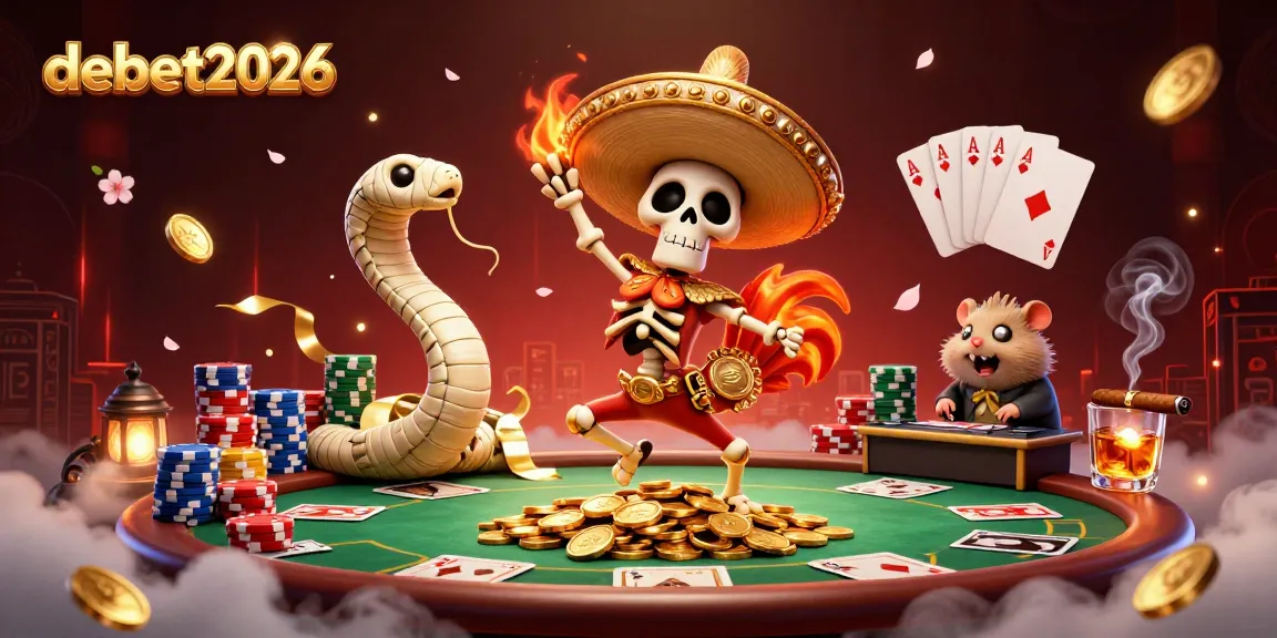 Join the debet2026 casino scene with vibrant characters celebrating a poker victory.