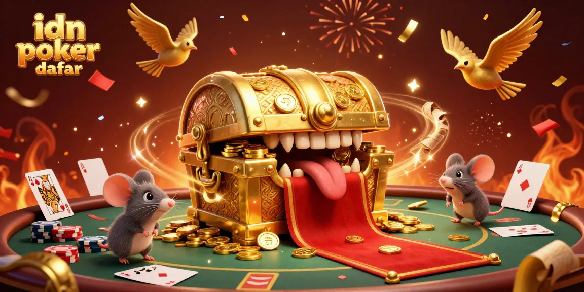 Gambarkan momen menarik bermain idn poker daftar dengan kartu dan chip di meja dalam suasana meriah.