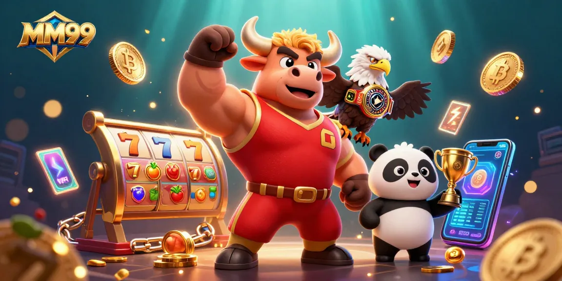 Experience thrilling gaming at MM99 with vibrant casino characters and dynamic symbols.