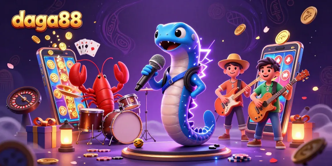 daga88 features a vivid underwater casino scene with electric eel DJ and gaming elements.