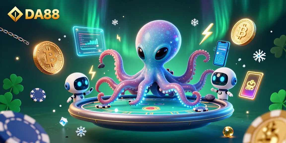 Join the fun at DA88 as the alien octopus plays poker, surrounded by crypto elements!