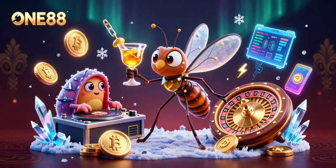 Engage with the vibrant world of ONE88 at a casino, featuring animated characters and crypto elements.