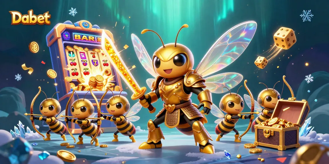 Dabet showcases excitement with a golden hornet samurai surrounded by jackpot slots and casino games action.