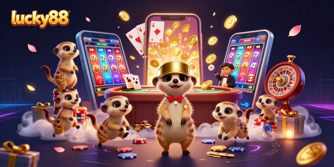Experience lucky88 with charming meerkats managing a vibrant casino filled with games and treasures.