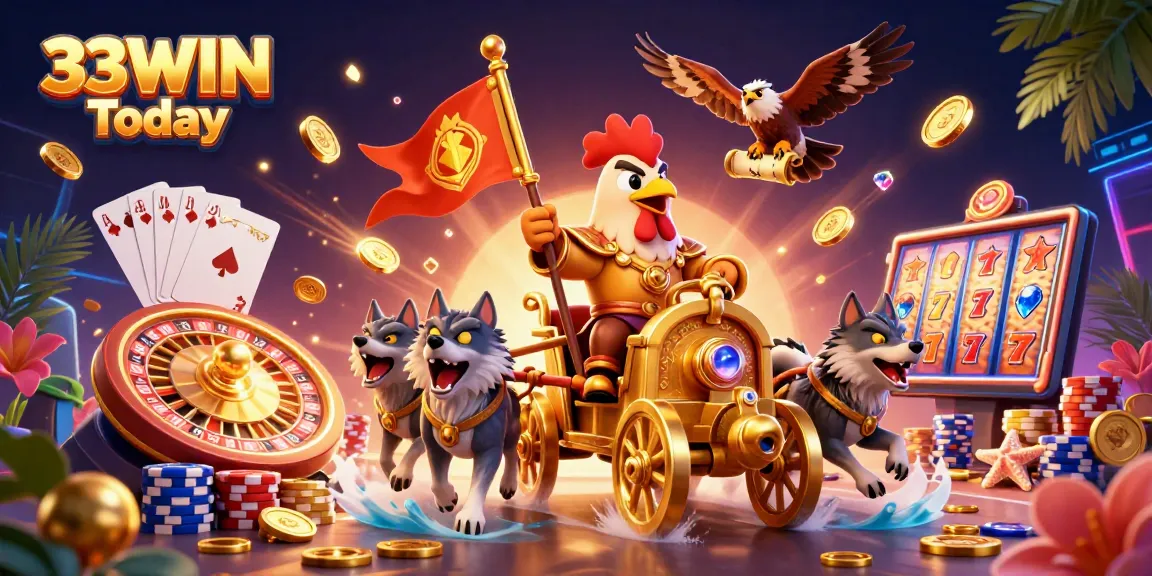 Experience exciting gameplay with 33WIN Today as the rooster warlord leads a dynamic casino scene.