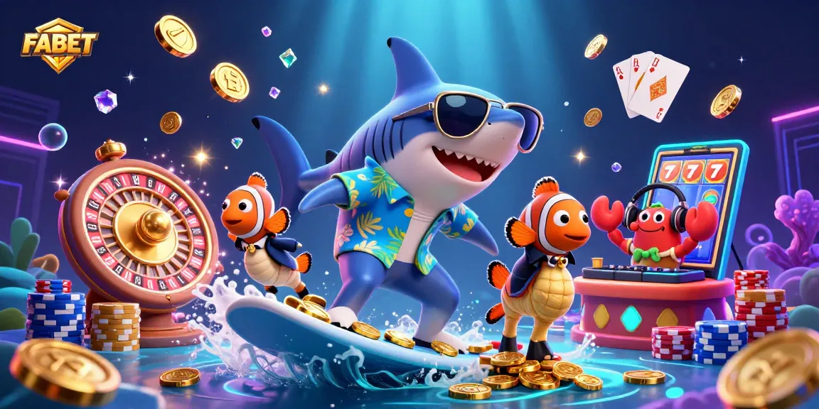 Join FABET's lively casino adventure with a hammer-head shark and friends on gold coins!